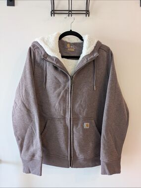 Carhartt Sherpa-Lined Zip Hoodie in Taupe Women's Medium